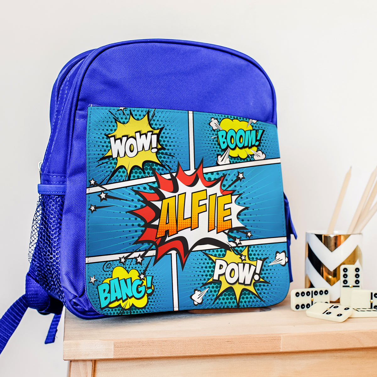 Comical Large Backpack Personalised Blue 'Comic' Backpack | The Little Picture Company