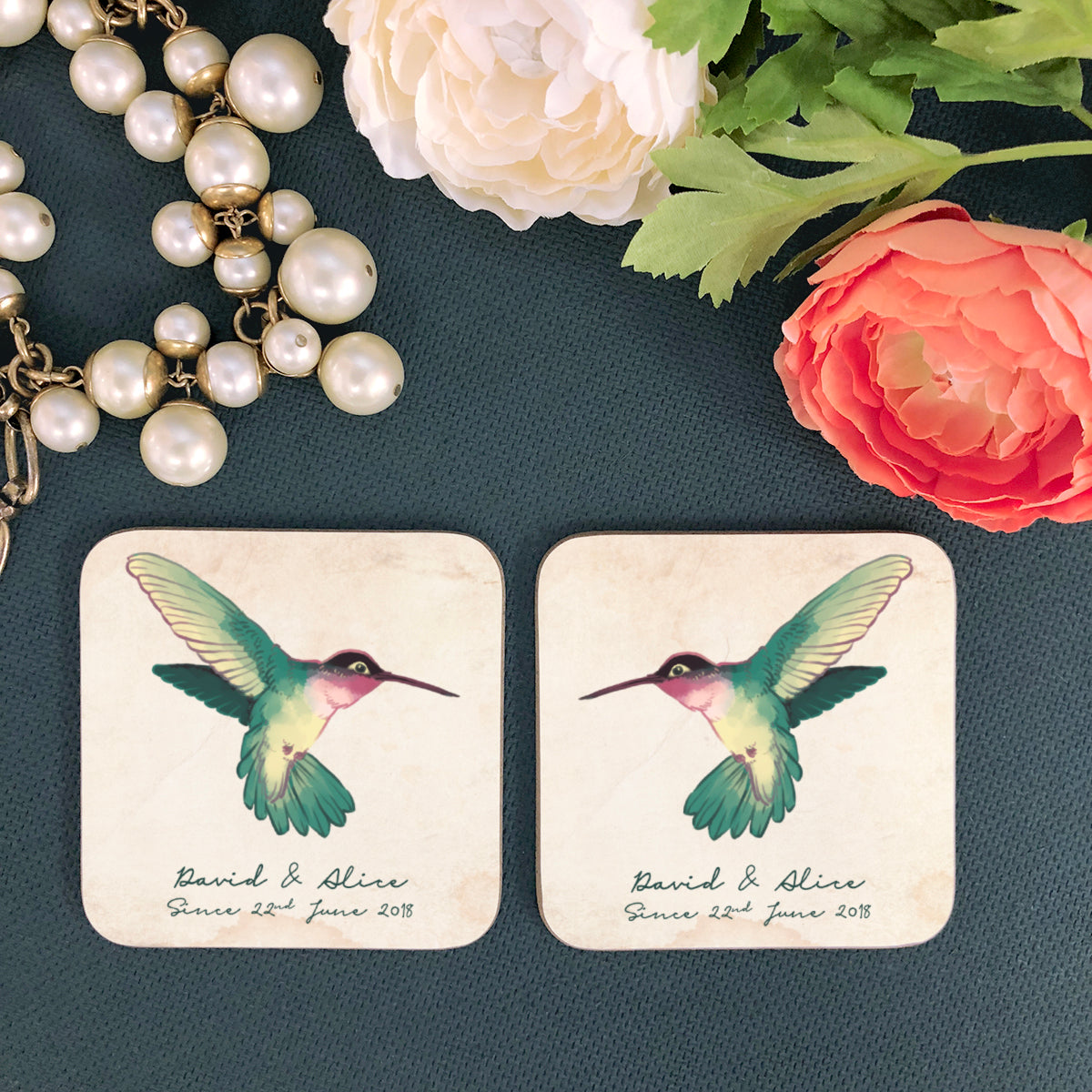 Personalised Couple's Hummingbirds Coaster Set | The Little Picture Company