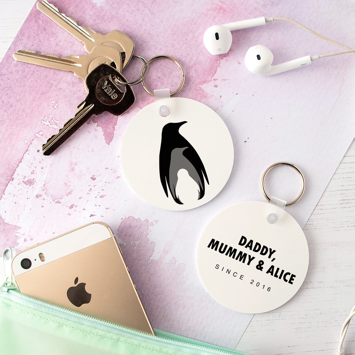 Personalised penguin keyring sale